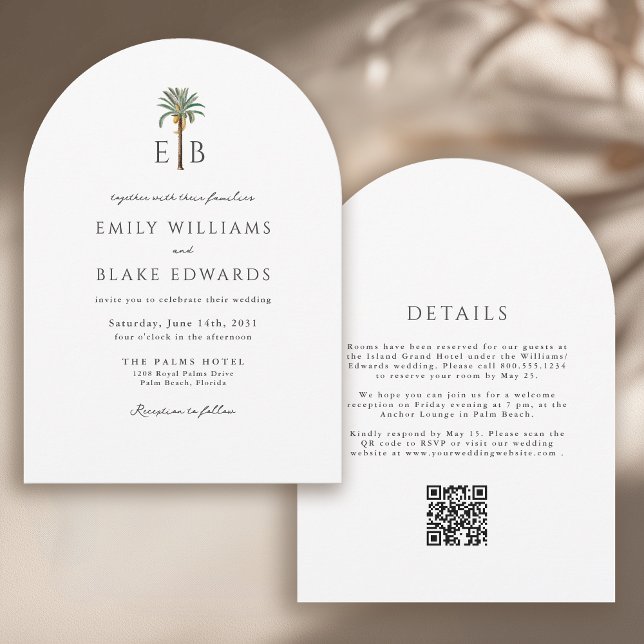 Invitation Code QR de mariage tropical élégant à monogramme d (Créateur téléchargé)