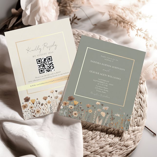 Invitation Code QR de mariage vert sauge bohème (Créateur téléchargé)