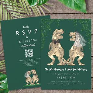 Invitation Code QR de mariage vert thème dinosaure