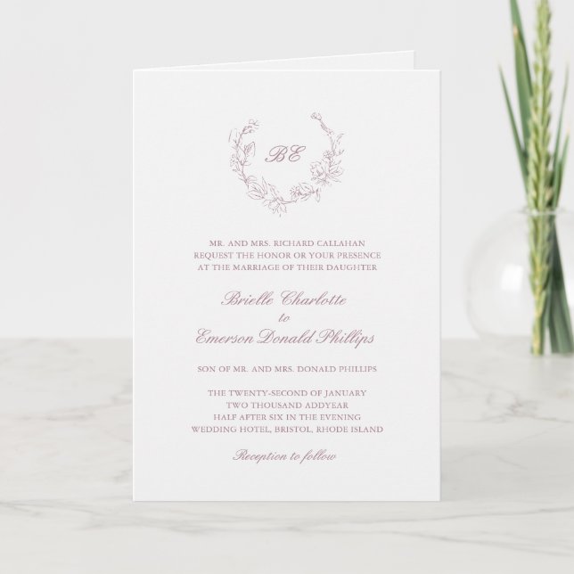 Invitation Code QR de monogramme de couronne mauve Mariage él (Devant)