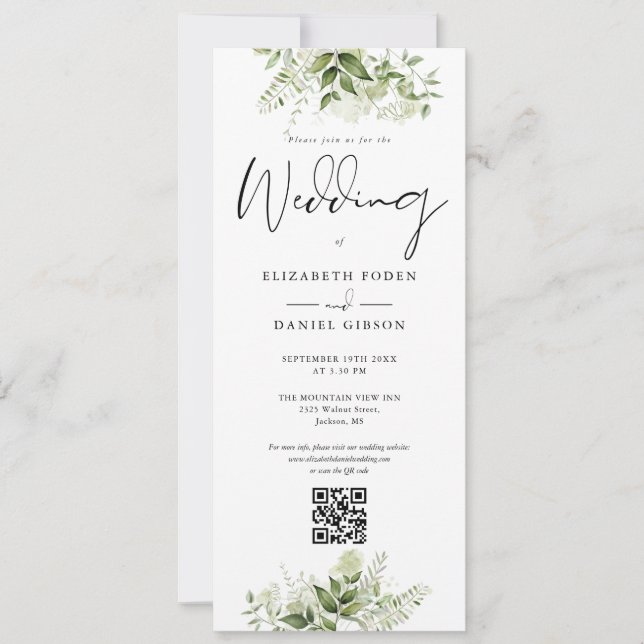 Invitation Code QR de monogramme floral de verdure de mariage (Devant)