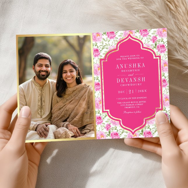 Invitation Code QR de motif floral rose Rani pour mariage ind (Créateur téléchargé)