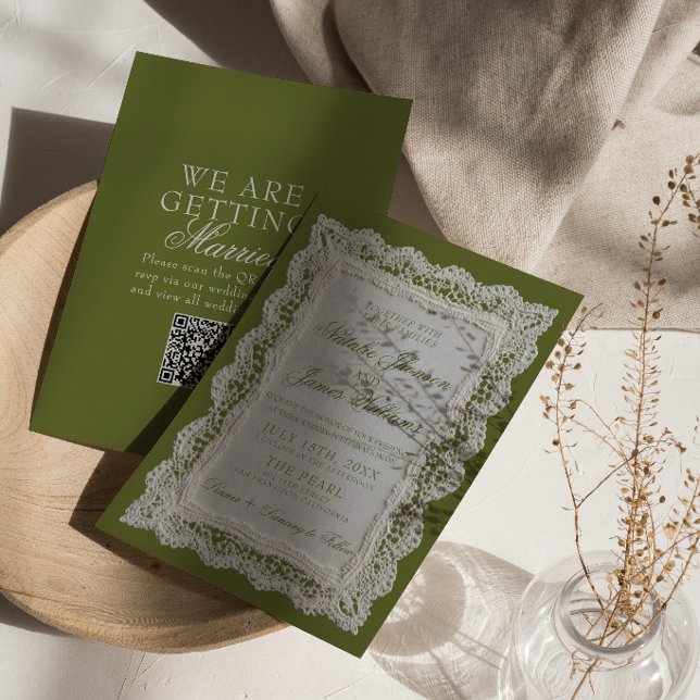 Invitation Code QR de napperon à dentelle vert olive pour mar (Créateur téléchargé)