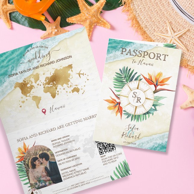 Invitation Code QR de passeport de mariage moderne sur la pla (Créateur téléchargé)