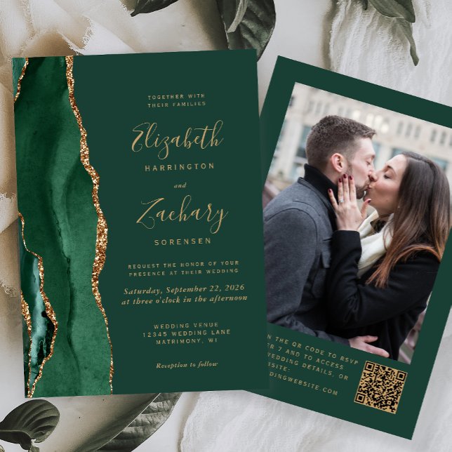 Invitation Code QR de photo d'agate vert émeraude pour mariag (Créateur téléchargé)