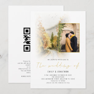 Invitation Code QR de photo d'arbres d'automne à l'aquarelle 