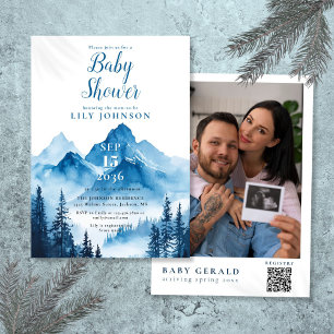Invitation Code QR de photo de Baby Shower de montagne aquare