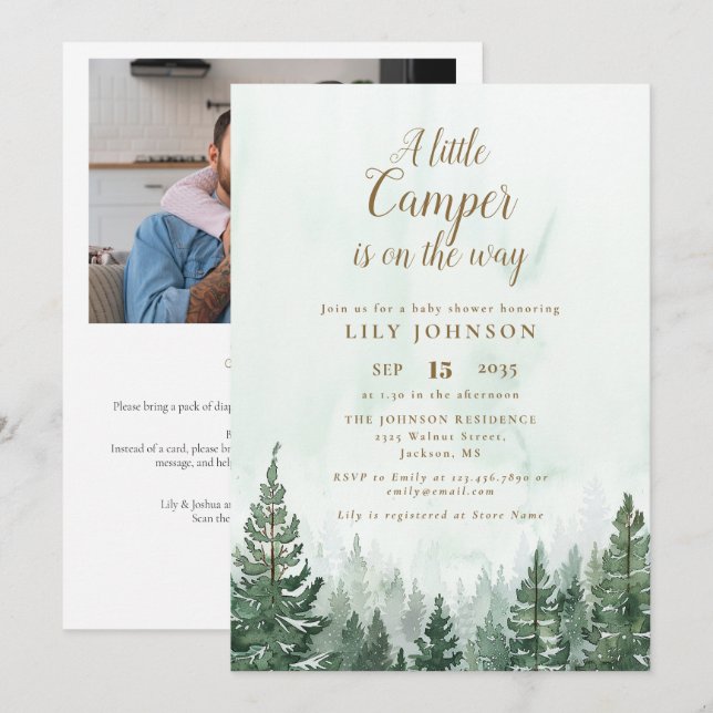 Invitation Code QR de photo de Baby Shower Little Camper Fore (Devant / Derrière)