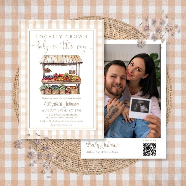 Invitation Code QR de photo de baby shower neutre fait locale (Locally Grown Neutral Baby Shower Photo QR Code Invitation)