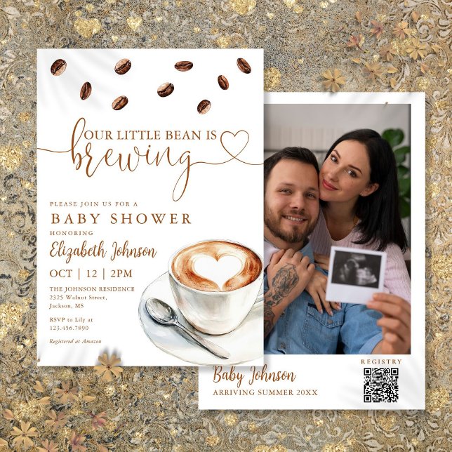 Invitation Code QR de photo de Baby Shower pour la préparatio (Coffee Brewing Baby Shower Photo QR Code Invitation)