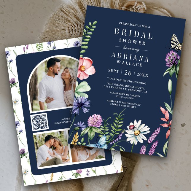 Invitation Code QR de photo de fleur sauvage boho pour enterr (Créateur téléchargé)