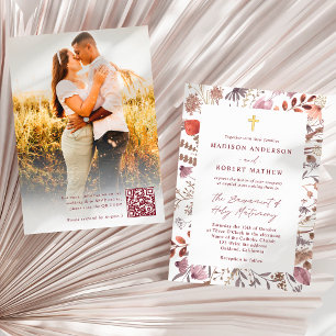 Invitation Code QR de photo de fleurs sauvages rustiques Mari