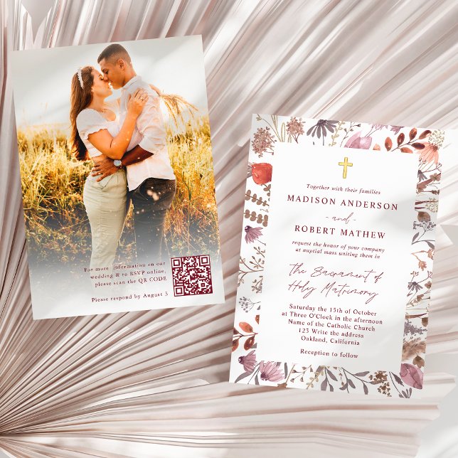 Invitation Code QR de photo de fleurs sauvages rustiques Mari (Créateur téléchargé)