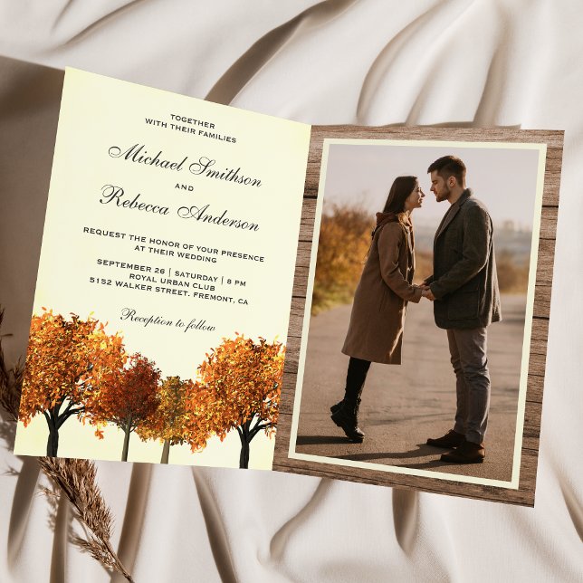 Invitation Code QR de photo de forêt d'arbres d'automne pour  (Créateur téléchargé)