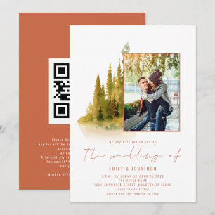 Invitation Code QR de photo de forêt d'automne en terre cuite