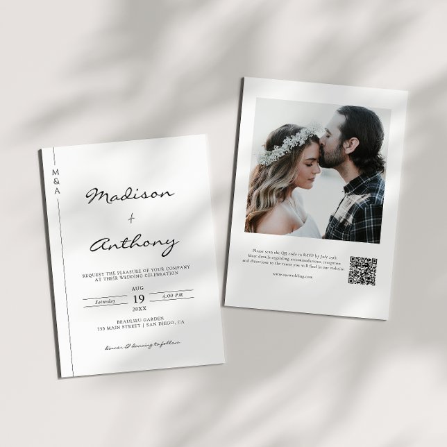 Invitation Code QR de photo de mariage à calligraphie minimal (Créateur téléchargé)