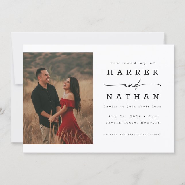 Invitation Code QR de photo de mariage à l'écriture romantiqu (Devant)