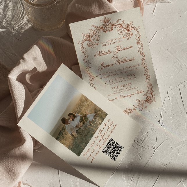 Invitation Code QR de photo de mariage argenté brûlé Old Mone (Créateur téléchargé)