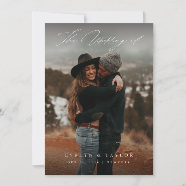 Invitation Code QR de photo de mariage avec écriture calligra (Devant)