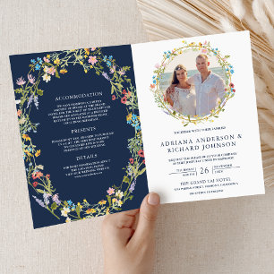Invitation Code QR de photo de mariage Boho Wildflower Bleu m