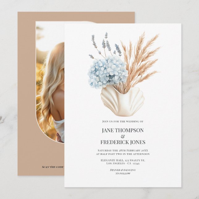 Invitation Code QR de photo de mariage d'automne Chic Côtiers (Devant / Derrière)
