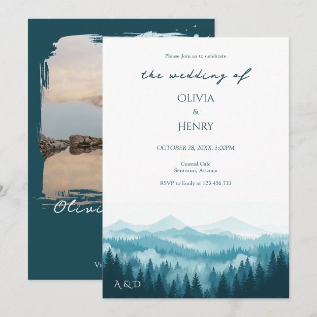 Invitation Code QR de photo de mariage de destination en forê (Devant / Derrière)