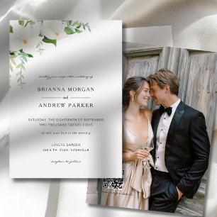 Invitation Code QR de photo de mariage élégant à la magnolia