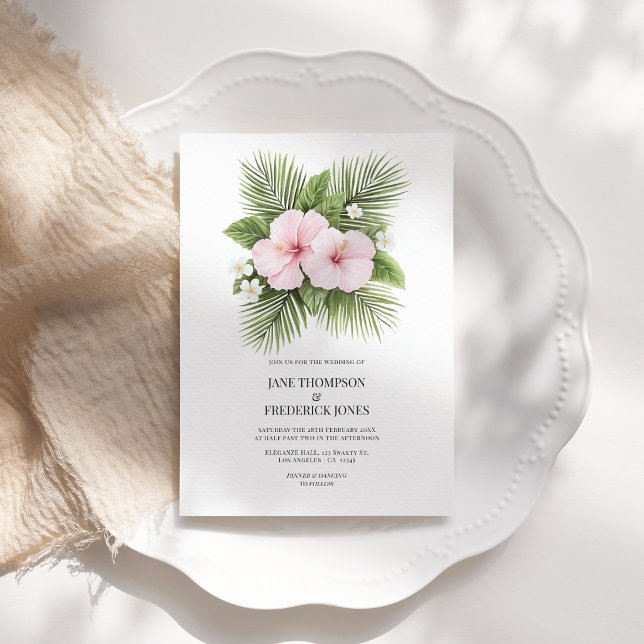 Invitation Code QR de photo de mariage floral tropical côtier (Coastal Chic Tropical Floral Wedding Photo QR Code Invitation)