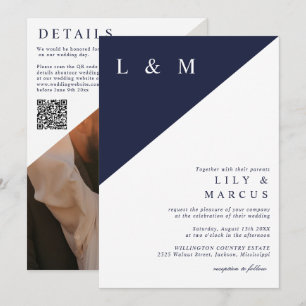 Invitation Code QR de photo de mariage minimaliste blanc et b