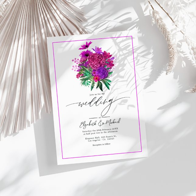 Invitation Code QR de photo de mariage moderne Fuchsia vibran (Vibrant Fuchsia Modern Wedding Photo QR Code Invitation)