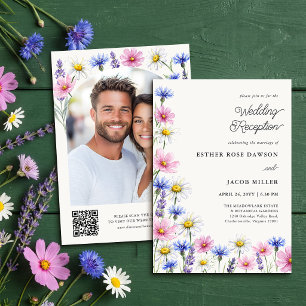 Invitation Code QR de photo de réception de mariage de fleurs