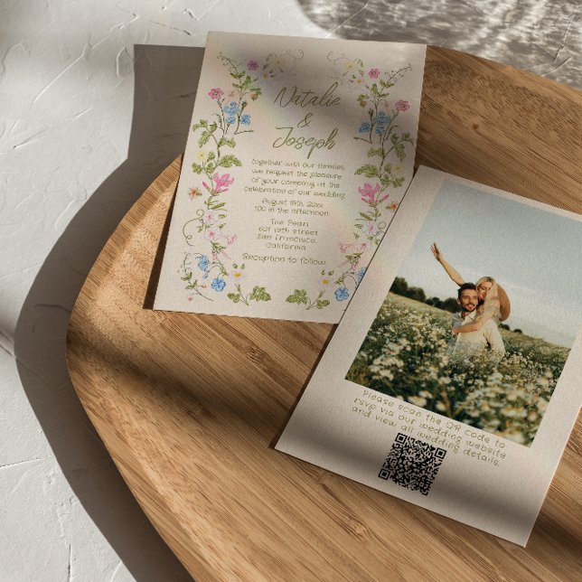 Invitation Code QR de photo d'été florale dessinée à la main  (Créateur téléchargé)