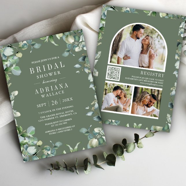 Invitation Code QR de photo d'eucalyptus Fête de mariage vert (Créateur téléchargé)