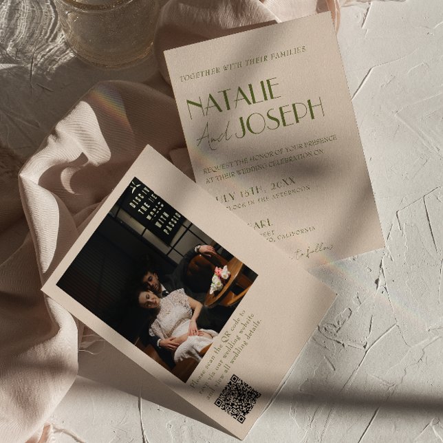 Invitation Code QR de photo élégant vert olive pour mariage d (Créateur téléchargé)
