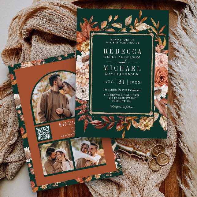 Invitation Code QR de photo florale en terre cuite mariage ém (Créateur téléchargé)