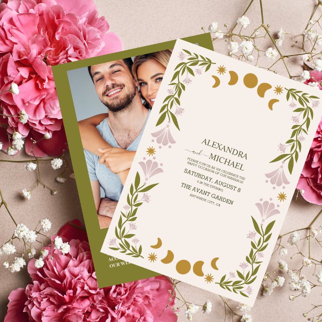 Invitation Code QR de photo Mariage Botanique Mystique Vintag (Créateur téléchargé)
