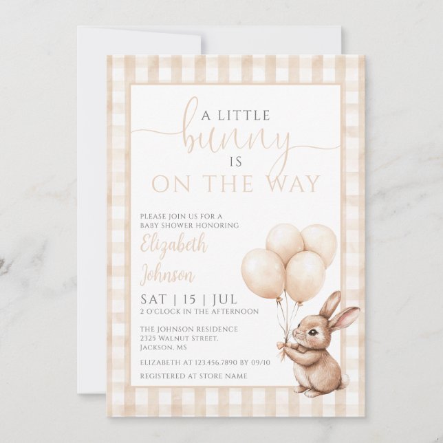 Invitation Code QR de photo pour une baby shower Little Bunny (Devant)