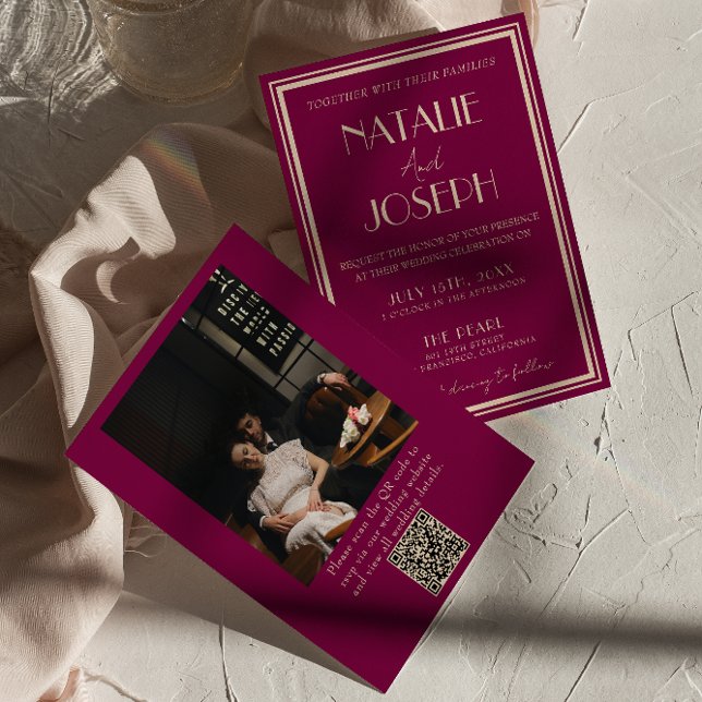 Invitation Code QR de photo rétro argenté de mariage (Créateur téléchargé)
