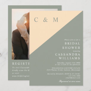 Invitation Code QR de photo vert sauge et crème pour la douch