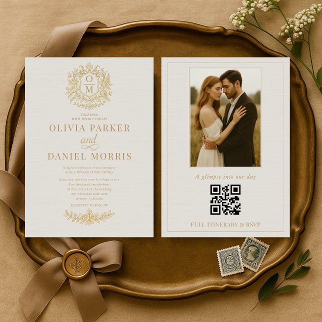 Invitation Code QR de photo victorienne Élégant mariage flora (Créateur téléchargé)