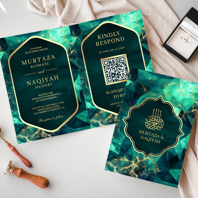 Invitation Code QR de pierre précieuse verte émeraude pour ma (Créateur téléchargé)