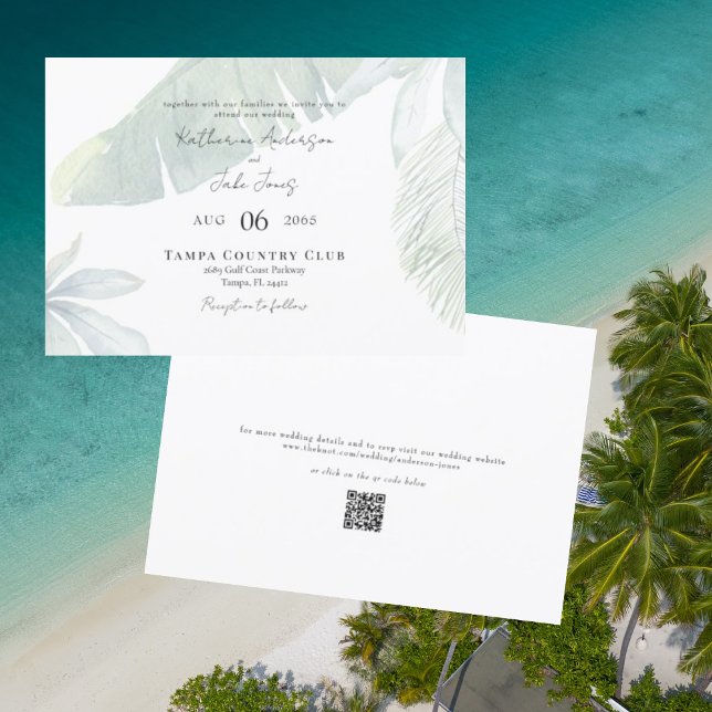 Invitation Code QR de remplissage tropical Mariage horizontal (Créateur téléchargé)
