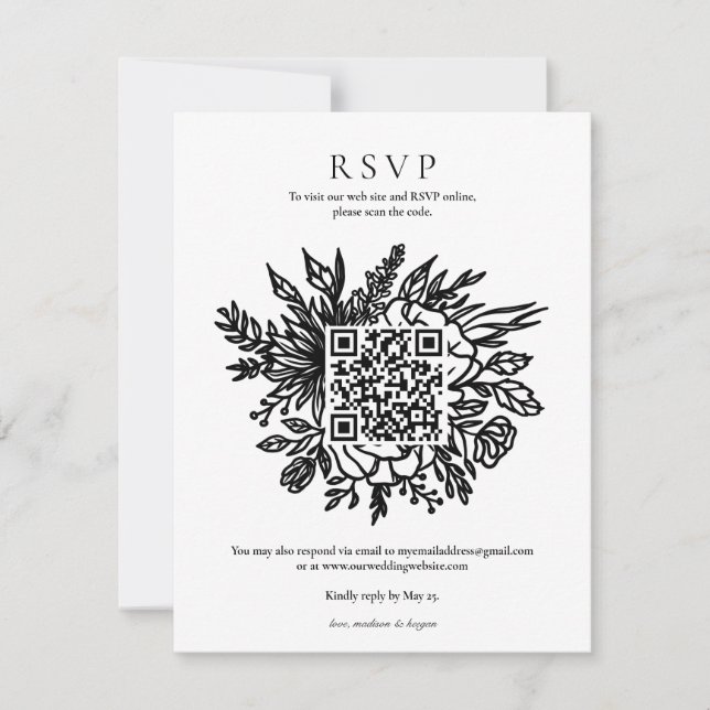 Invitation Code QR de réponse de mariage à la verdure élégant (Devant)