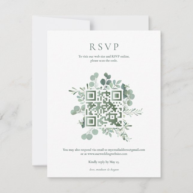 Invitation Code QR de réponse pour un mariage élégant avec ve (Devant)