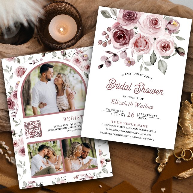 Invitation Code QR de roses roses poussiéreuses pour Baby Sho (Créateur téléchargé)