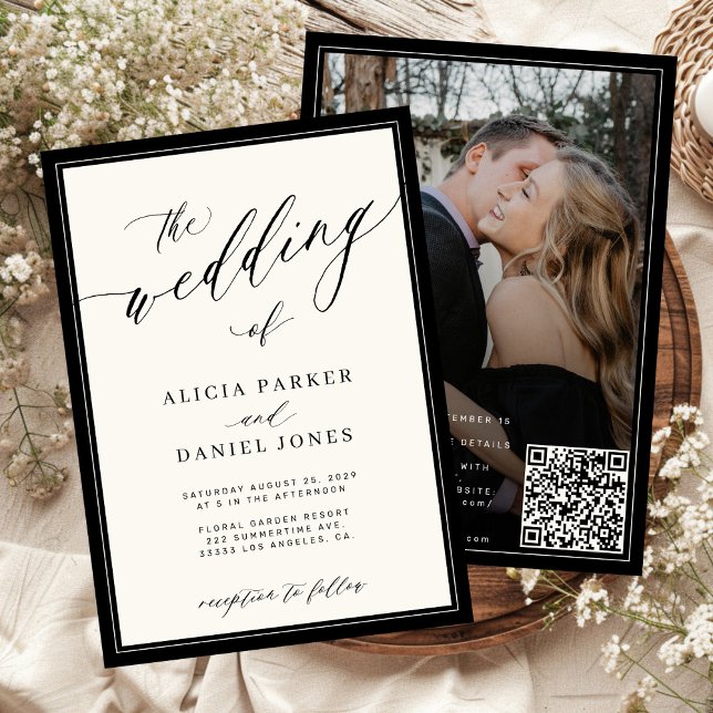 Invitation Code QR de script élégant classique photo mariage (Créateur téléchargé)