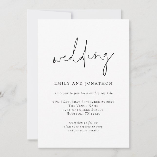 Invitation Code QR de script funky noir blanc mariage (Devant)