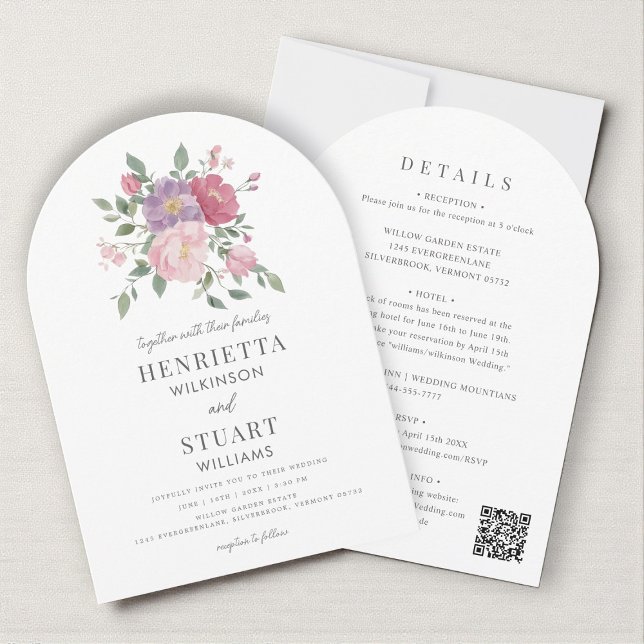 Invitation Code QR de site web d'arche florale tout-en-un (Créateur téléchargé)