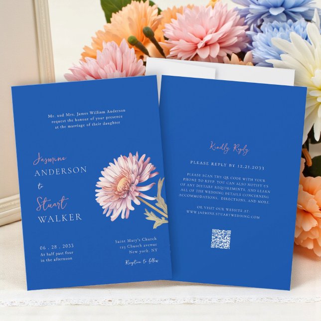 Invitation Code QR de site web de mariage bleu rose moderne (Créateur téléchargé)