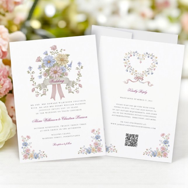 Invitation Code QR de site web de mariage floral simple tout- (Créateur téléchargé)